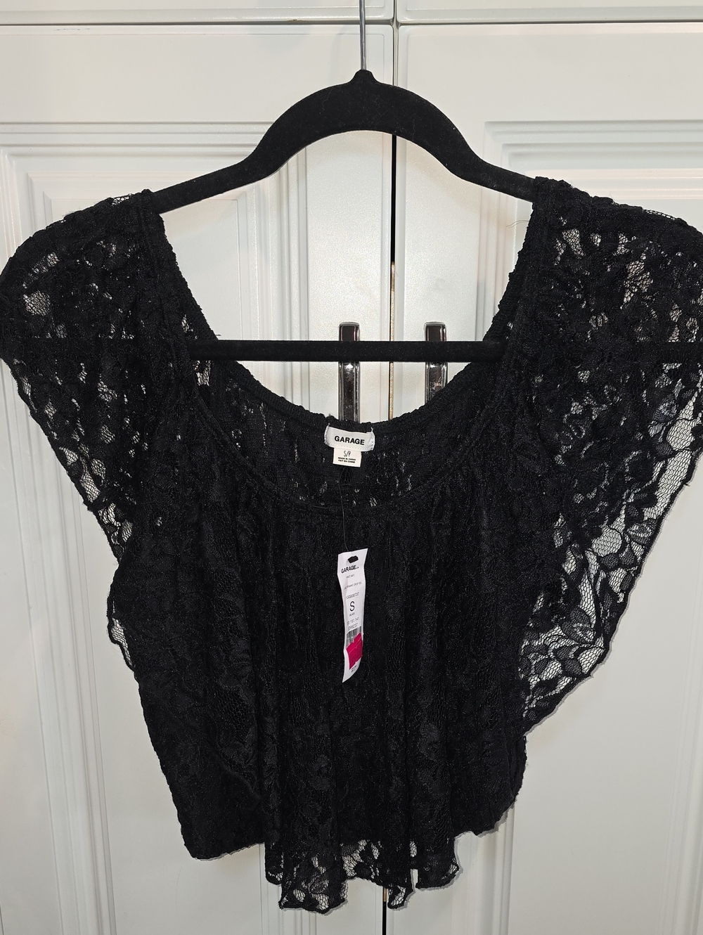 Garage Black Lace Flutter Sleeve Crop Top